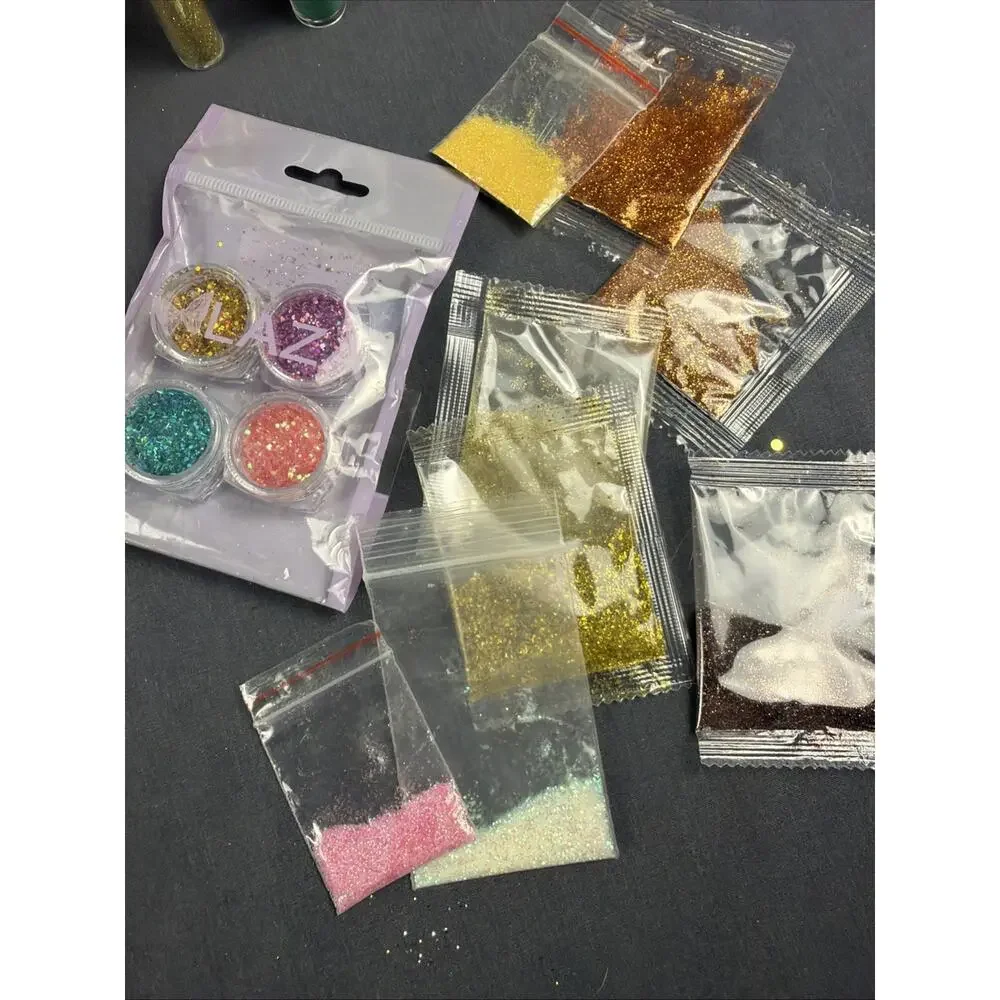 Assorted Craft Glitter 70 Lot, Multicolor, Glass Beads, Jars Bottles & Bags